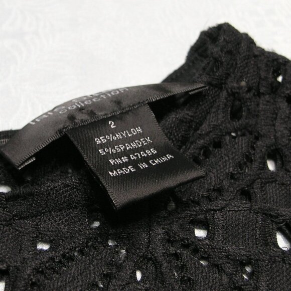 Iris Singer Black lace/Crochet 3/4 sleeve bell sleeve top Size 2 - Picture 2 of 8